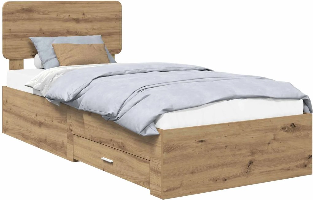 vidaXL Ágykeret fejtámlával fiókkal Artisan tölgy 90 x 200 cm Faanyag