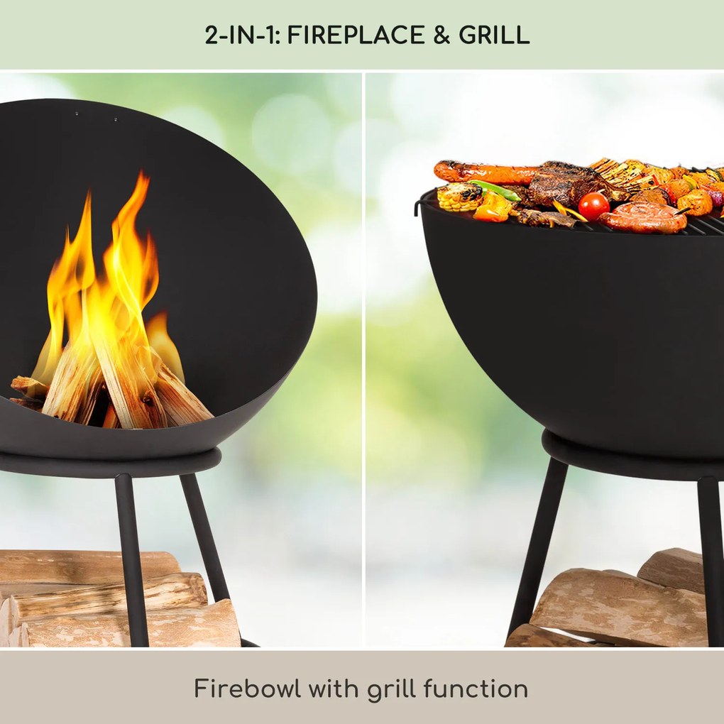 Blumfeldt Azuma, tűzrakóhely, Ø 66 cm, 2 mm, faszén- és grillrács, esővédő, piszkavas