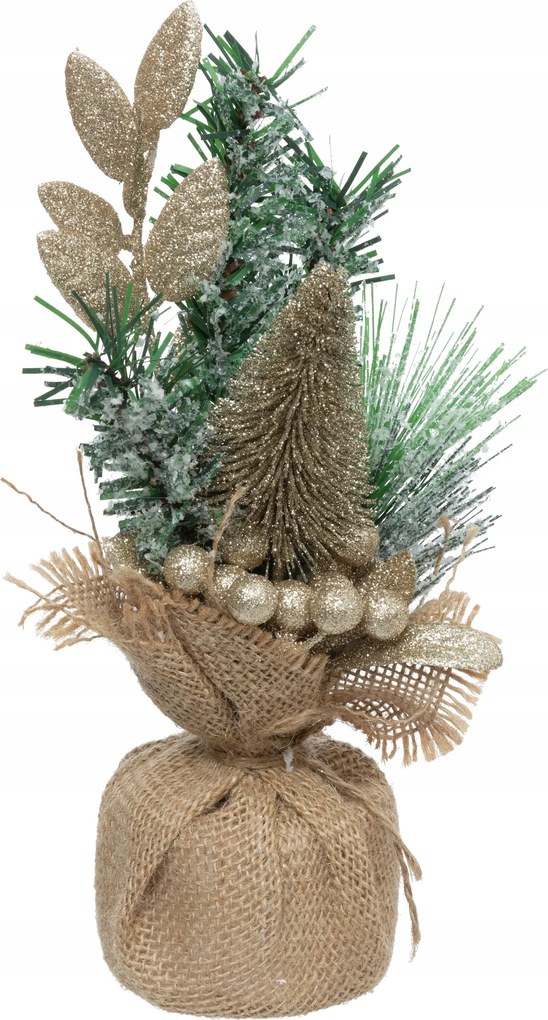 Karácsonyi dekorációs fa, 24 cm, arany színű, mű asztali csillogó dísz