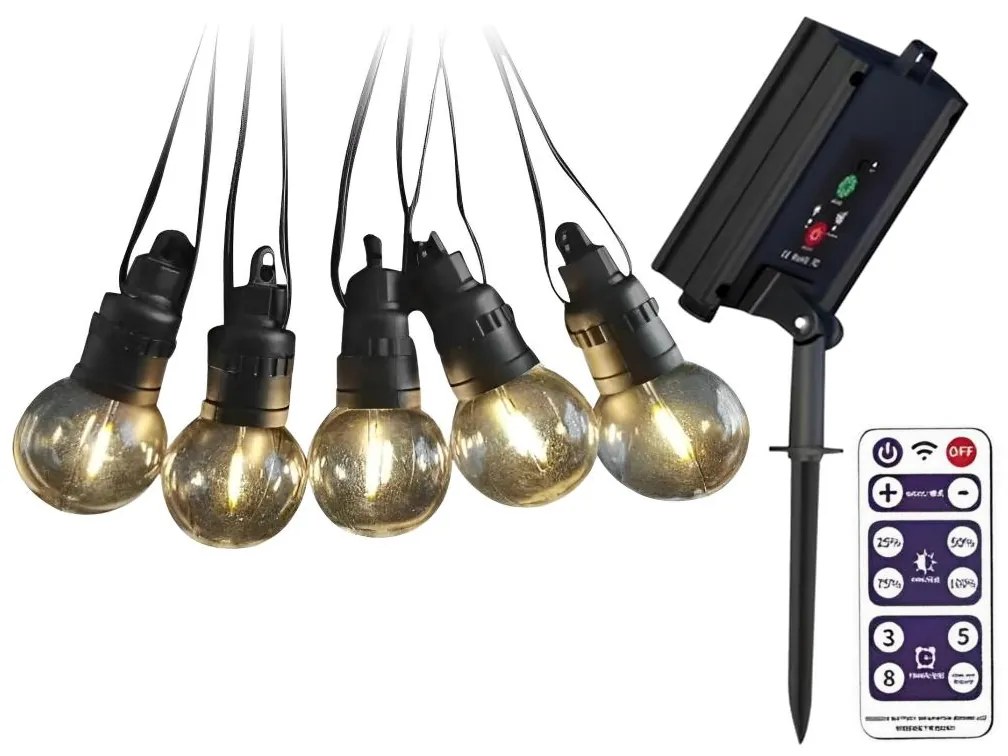 V-Tac LED Napelemes lánc 10xLED/0,5/4,5V 12 m 3000K IP44 + távirányító VT1216