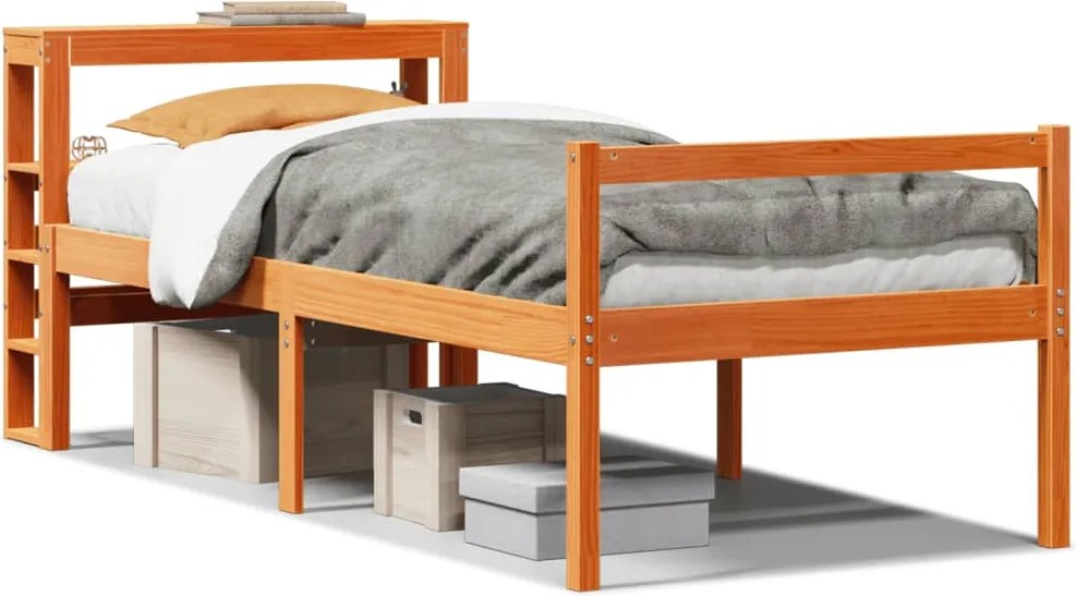 vidaXL viaszbarna tömör fenyőfa ágykeret fejtámlával 90 x 190 cm