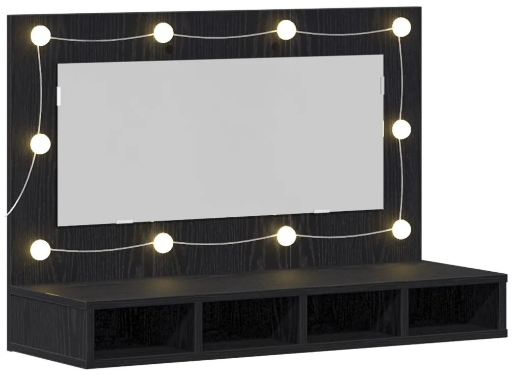 LED Tükrös Szekrény Fekete Tölgy - 90x31.5x62 cm