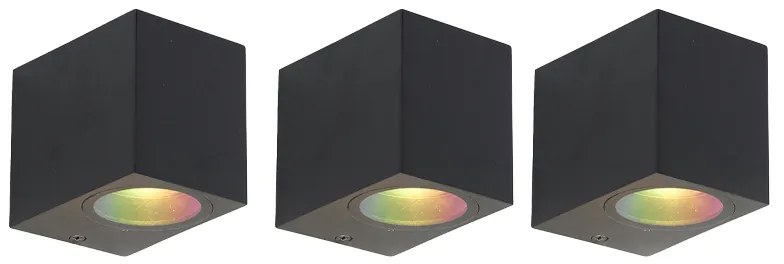 3 darabos intelligens fali lámpa szett fekete GU10 50mm IP44 - Baleno
