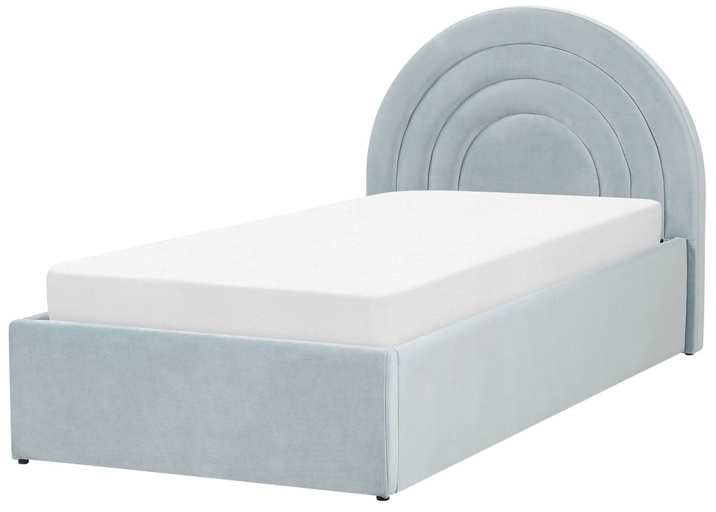 Világoskék bársony ágyneműtartós ágy 90 x 200 cm ANET Beliani