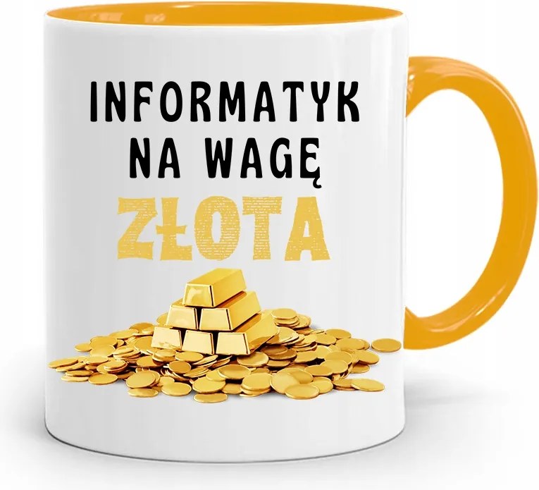 Sárga Informatikai Programozó Bögre Arany Mérleggel, fényképes nyomtatással