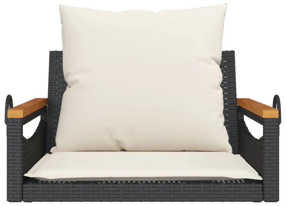 fekete polyrattan hintapad párnákkal 63 x 62 x 40 cm