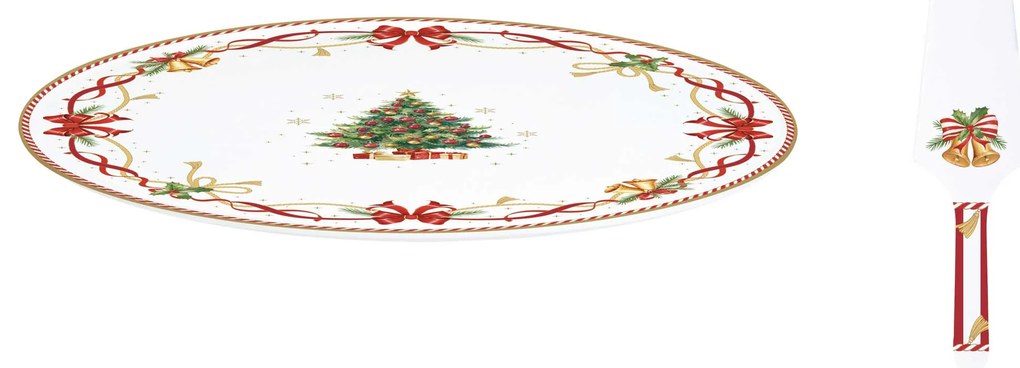 Karácsonyi porcelán tortatál süteményes lapáttal díszdobozban Christmas Tale