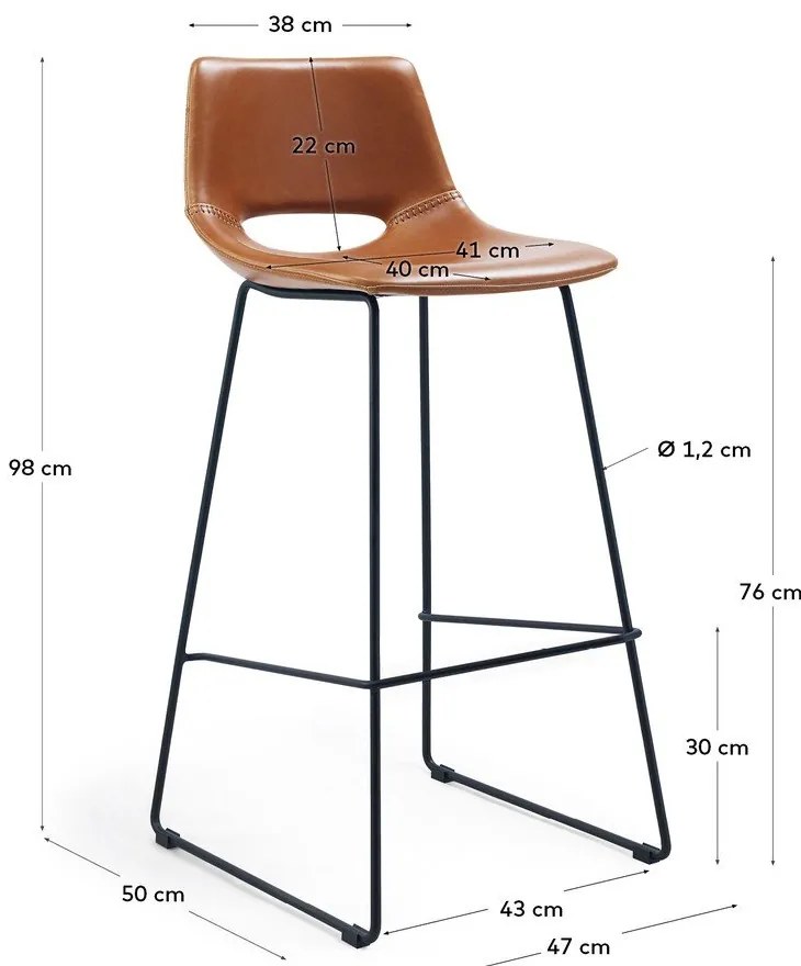 Konyakbarna bőrutánzat bárszék (ülésmagasság 76 cm) Zahara – Kave Home