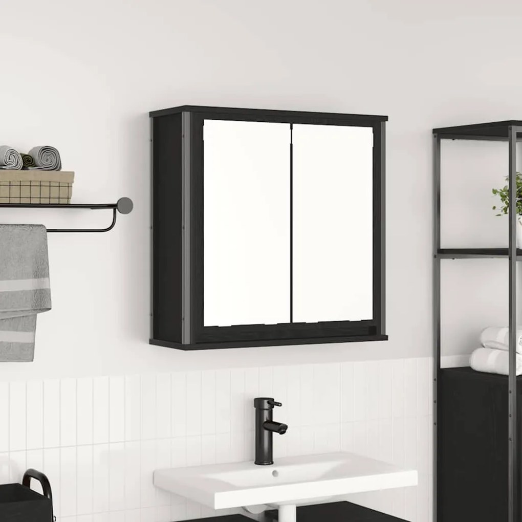 fekete tölgy fürdőszoba fali szekrény tükörrel 60x21x60 cm