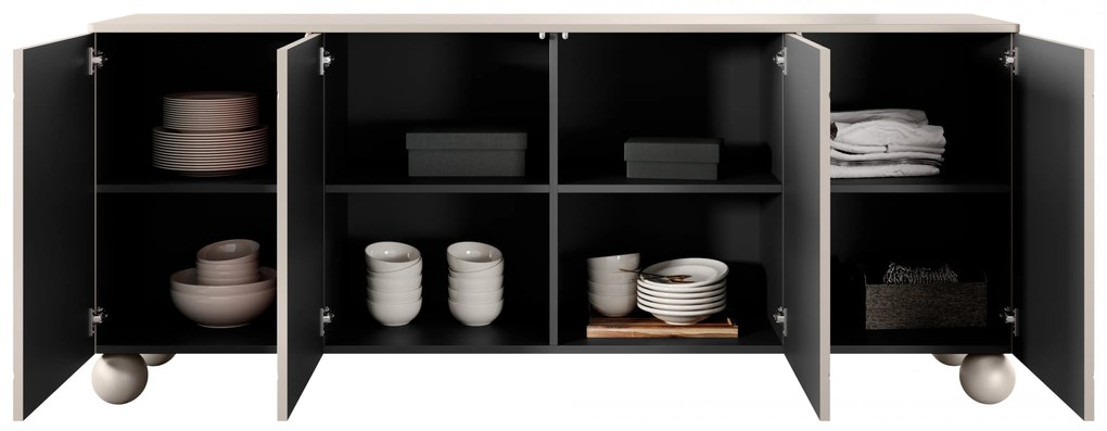 Sonatia II négyajtós komód 200 cm gömb lábakon - kasmír