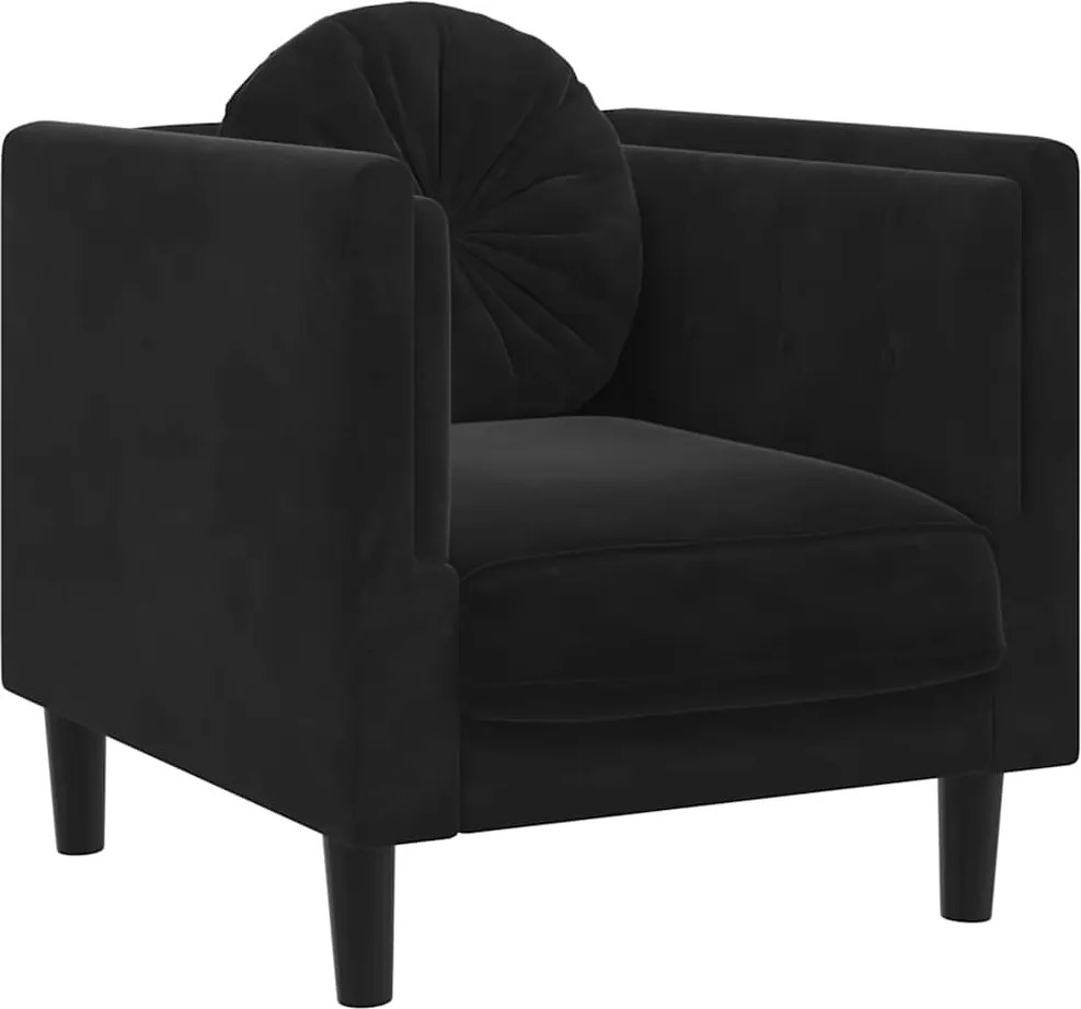 vidaXL fekete bársony kanapéfotel párnával