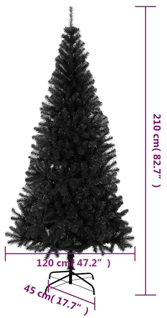 fekete PVC műkarácsonyfa állvánnyal 210 cm