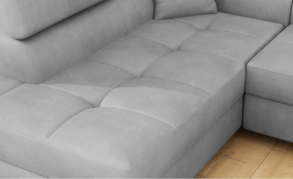 Világosszürke bársony kinyitható-tárolóhelyes sarokkanapé (bal oldali-L alakú) Anton – ELTAP