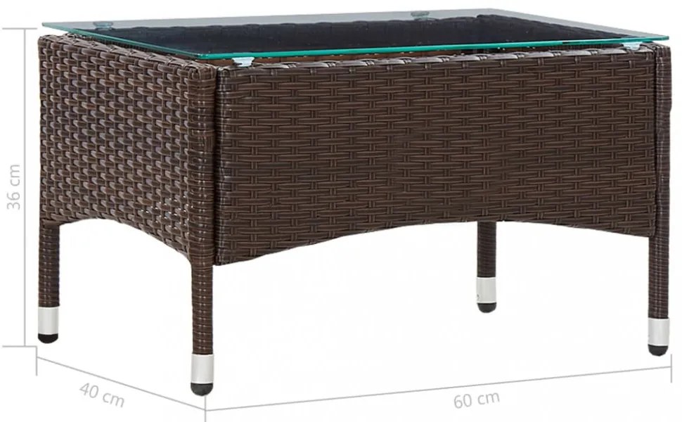 barna polyrattan dohányzóasztal 60 x 40 x 36 cm