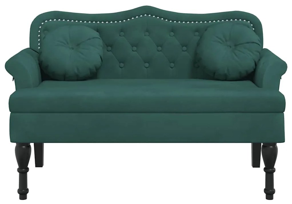 sötétzöld bársony pad párnákkal 120,5 x 65 x 75 cm