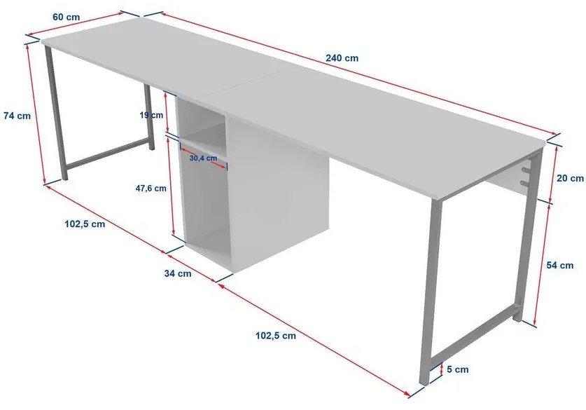 Íróasztal Twin Study Desk - Freesia Marble, Fekete