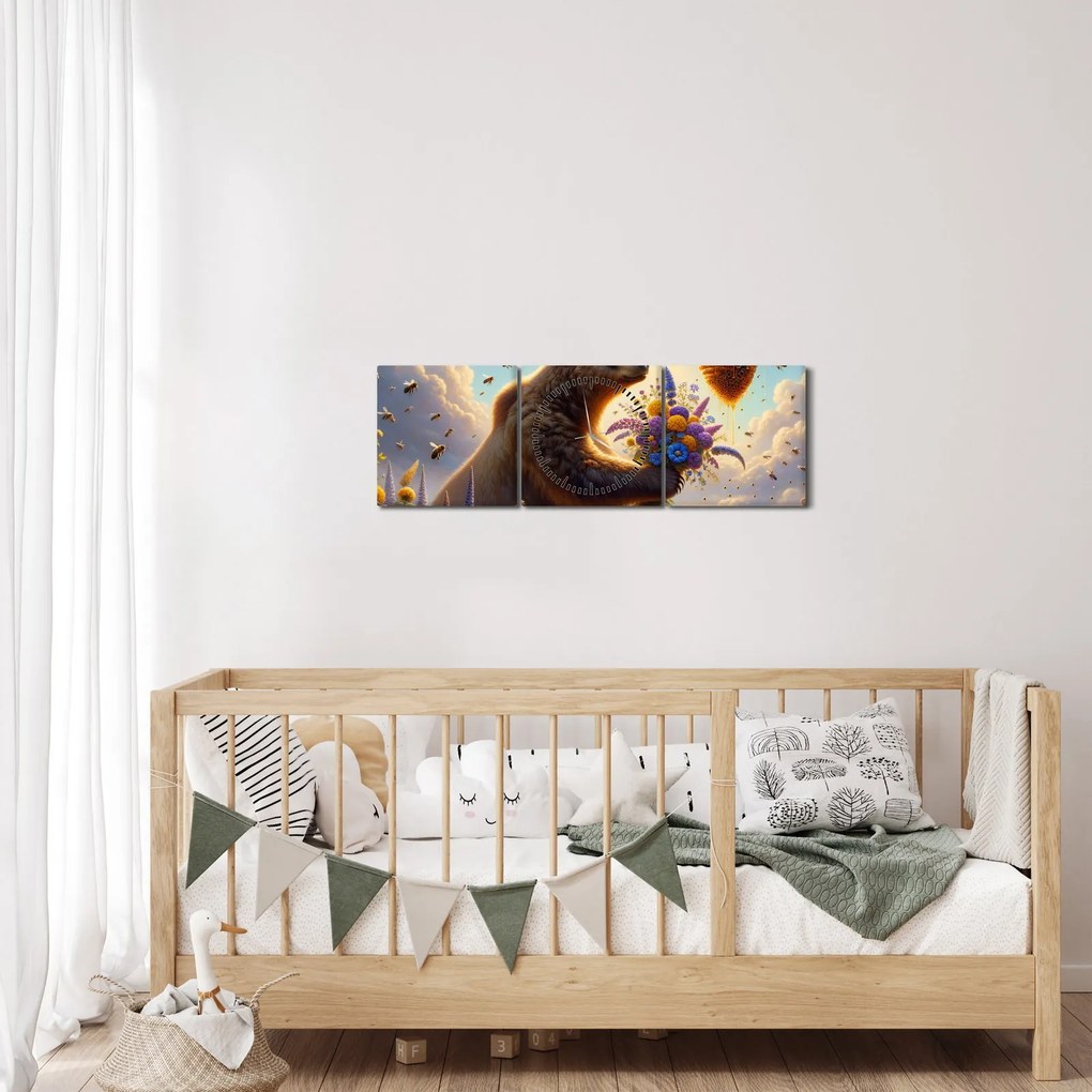 Kép - Medve és méhek (órával) (90x30 cm)