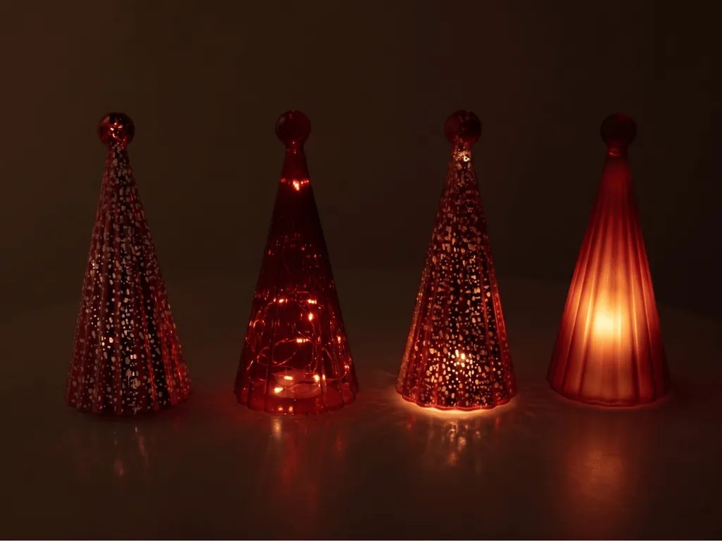 Üveges világító TWINKLE karácsonyfa LED világítással 22 cm, vörös árnyalatok.