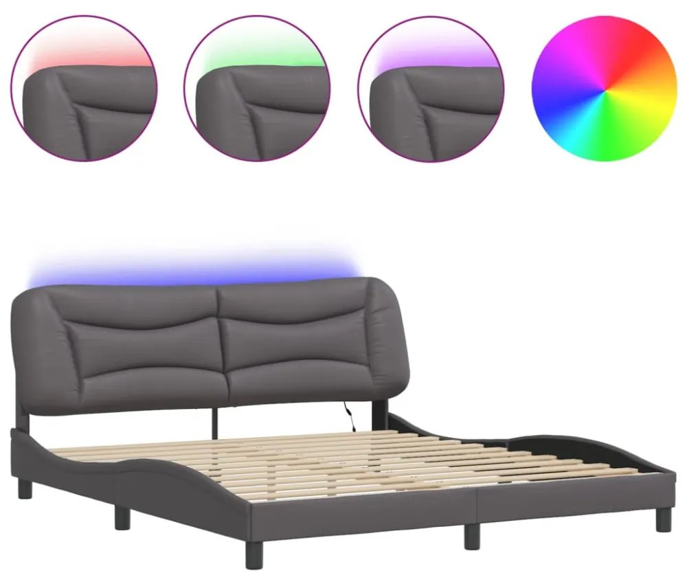 szürke ágykeret LED-ekkel matrac nélkül Hvar 180 x 200 cm