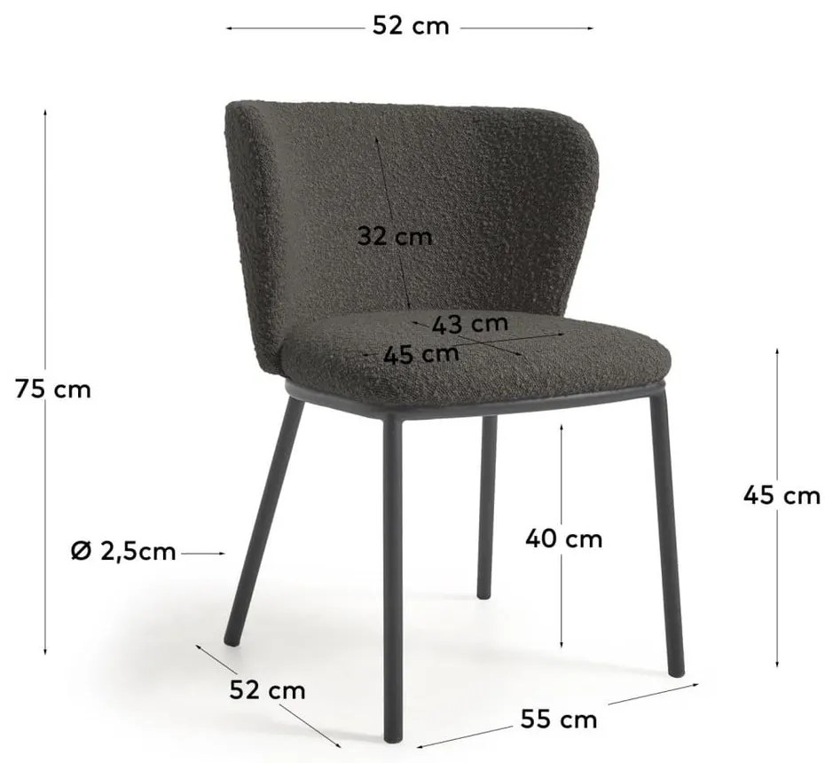 Fekete kárpitozott étkezőfotel Ciselia – Kave Home