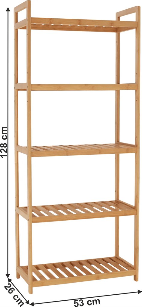 5 polcos polcállvány, természetes bambusz, FIORE TYP 3