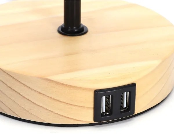 Aigostar - Asztali lámpa USB-porttal 1xE27/40W/230V fekete/krém