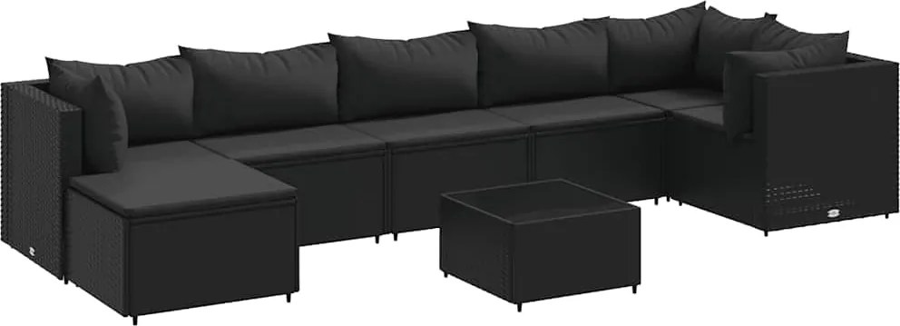 vidaXL 8 részes fekete polyrattan kerti ülőgarnitúra párnákkal