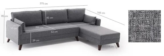 KORFU L-alakú sarokkanapé, jobb oldali, szürke