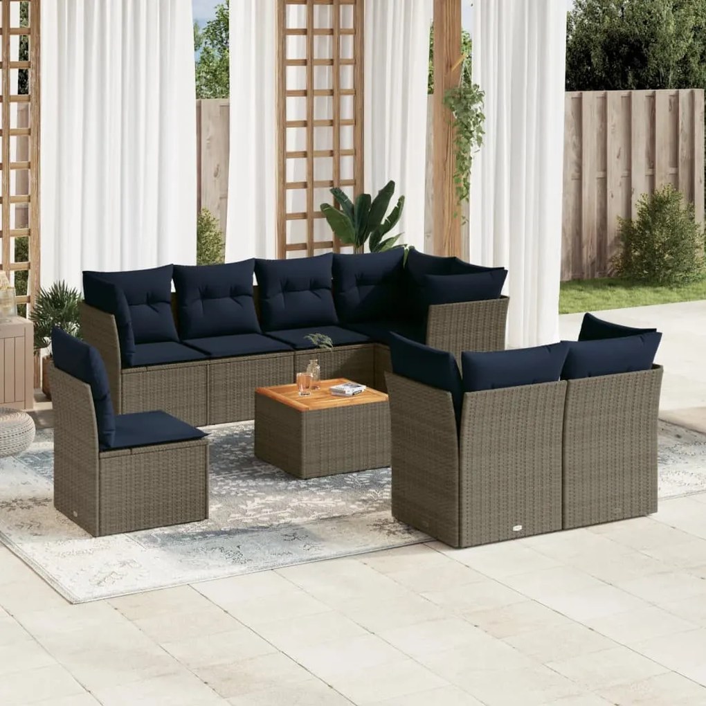 9 részes szürke polyrattan kerti ülőgarnitúra párnával