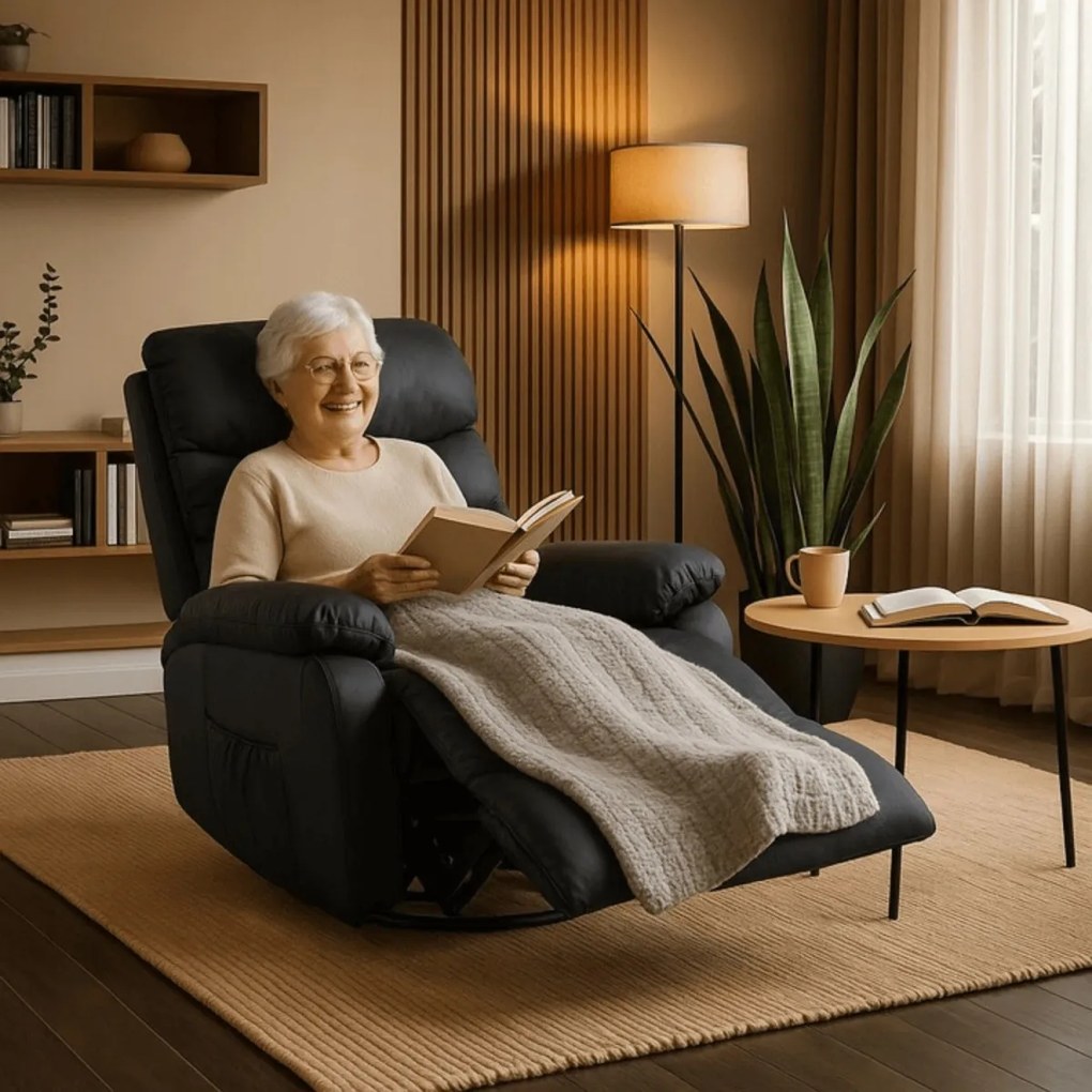 Elektromosan Vezérelhető Masszázsfunkciós Relaxfotel Fotel Fekete Színben. BRUCE