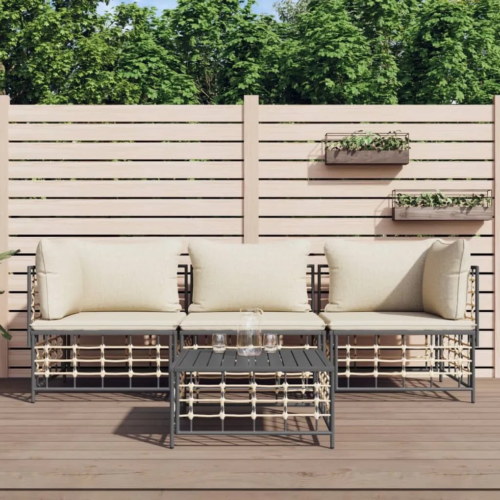 4 részes antracitszürke polyrattan kerti ülőgarnitúra párnákkal