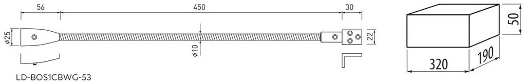 LED Lámpatest, BOSTON, meleg fehér, 450mm hossz, csavarozható, 12V, 90lm, 1W, kábellel, csatlakozóval, kapcsoló a búrán