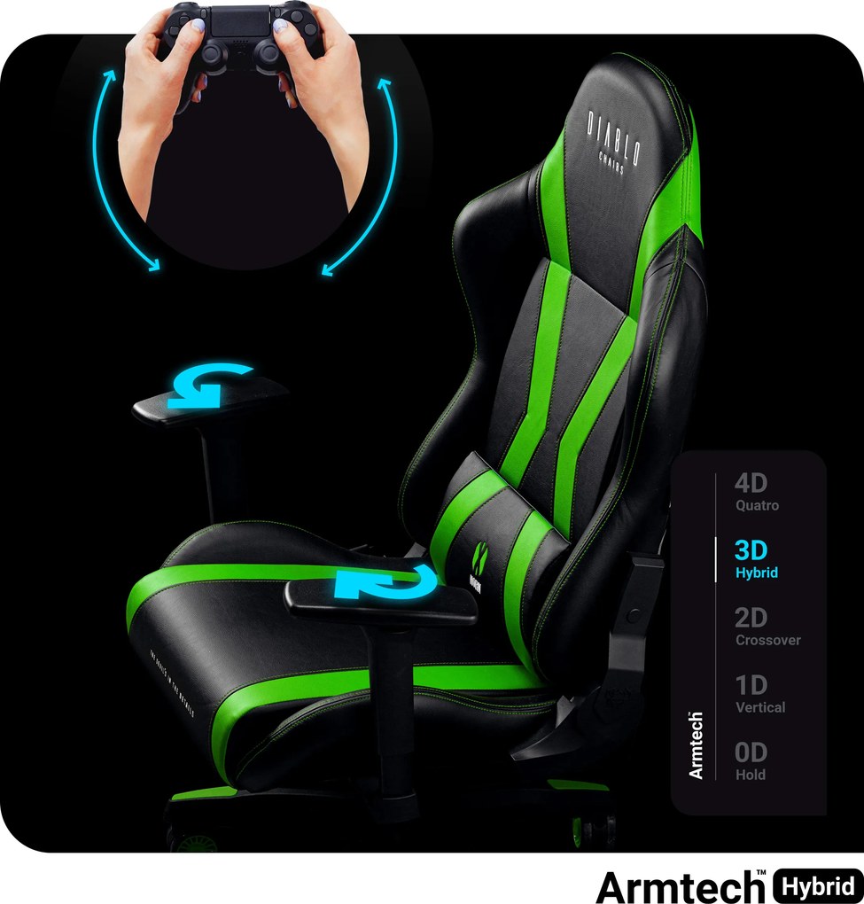 Gamer szék műbőr Normal Size, fekete-zöld: Diablo X-Horn 2.0