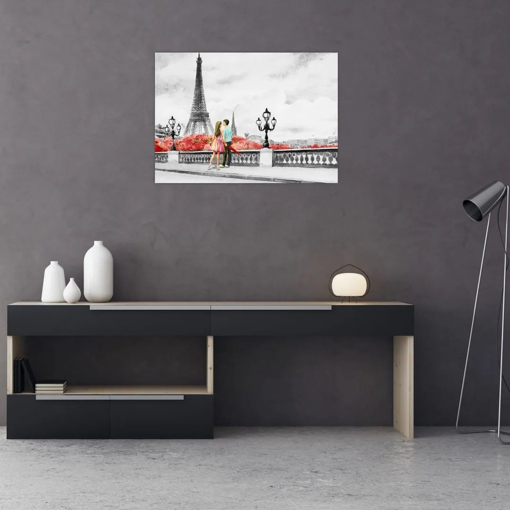 Kép - szerelmesek Párizsban (üvegen) (70x50 cm)