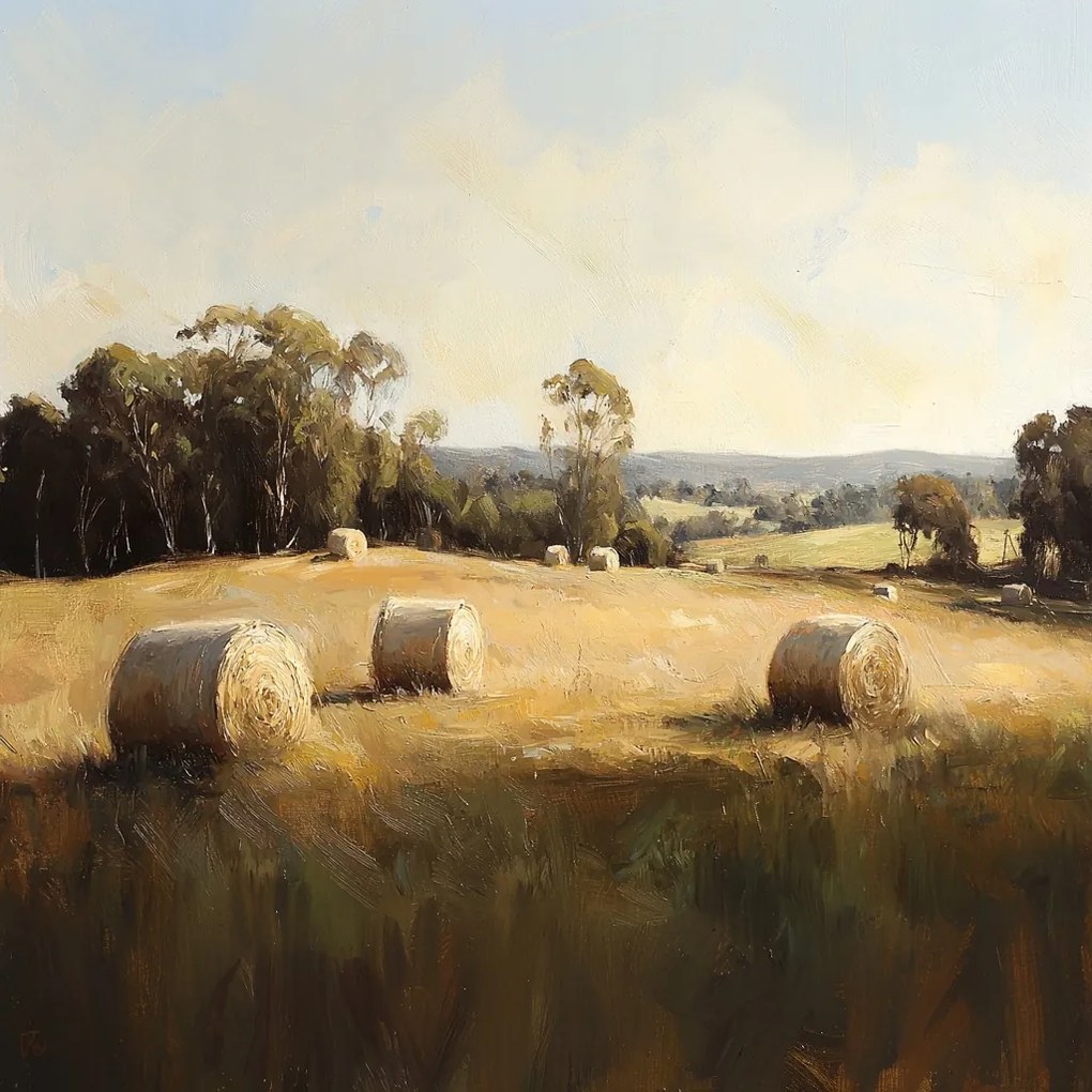 Canvas Vászonkép Tájkép Lengyelország Falu Aratás Mező Széna Nyár 40x40