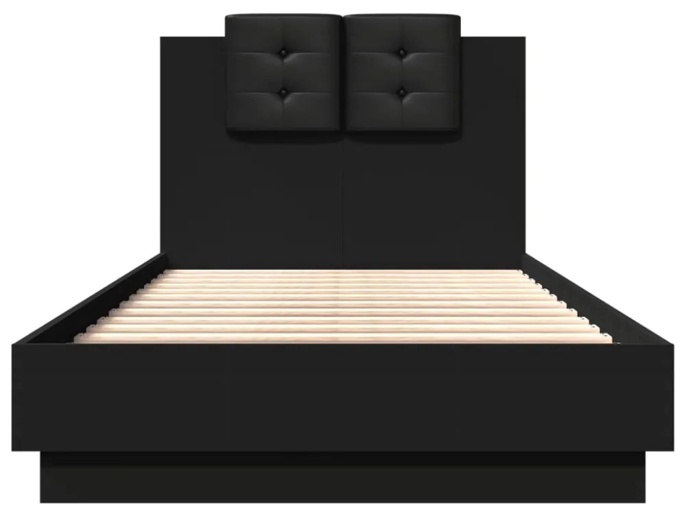 fekete ágykeret fejtámlával és LED-világítással 75 x 190 cm