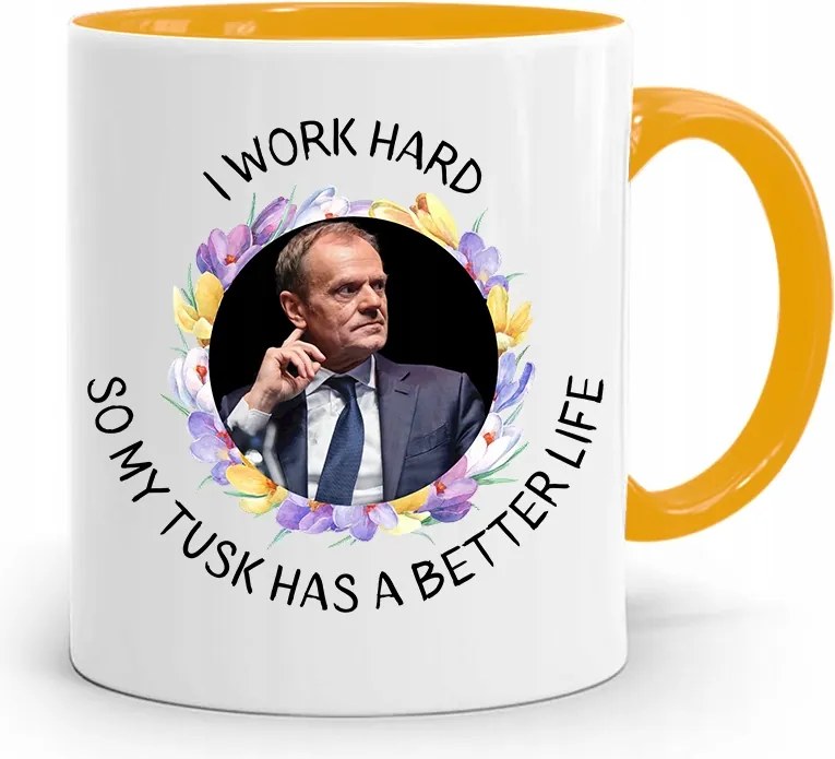 Donald Tusk Sárga Bögre Platform Ajándék fényképes nyomtatással