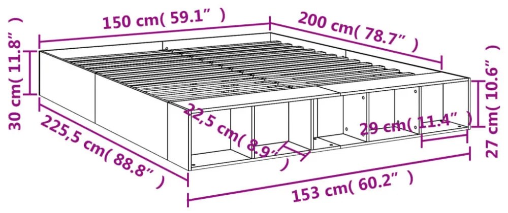 barna tölgyszínű szerelt fa ágykeret 150 x 200 cm