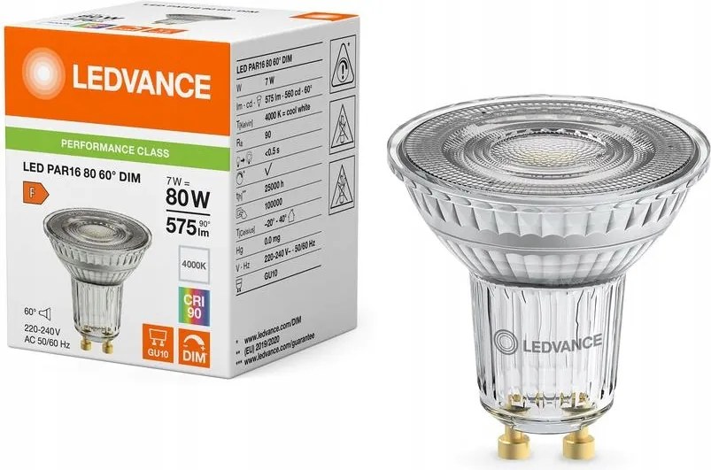Led izzó Reflektor GU10 PAR16 7W 575lm 4000K 60° CRI90 Tompítható