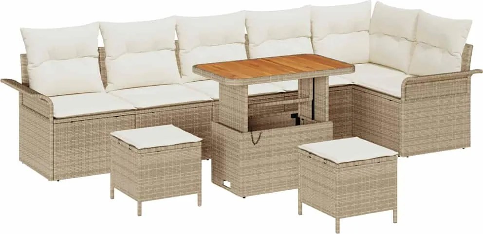 vidaXL Kerti Kanapé Szett párnával 9 pcs Bézs polirattan