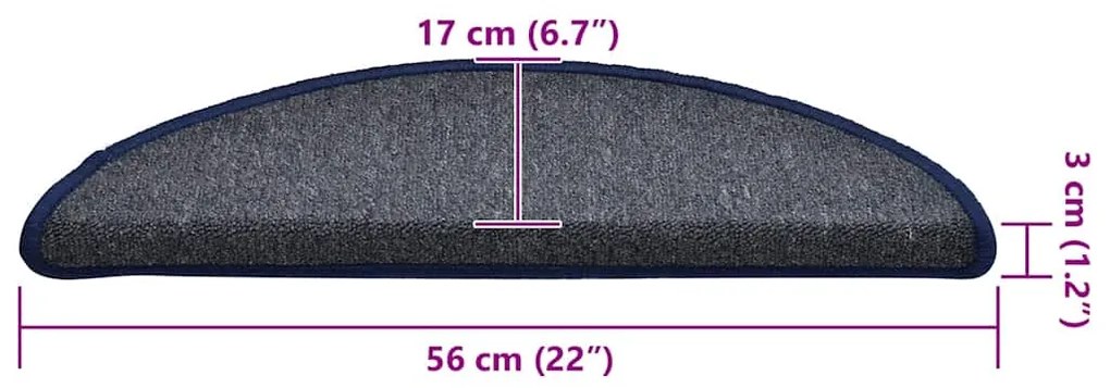 30 db sötétszürke és kék félkör alakú lépcsőszőnyeg 56 x 17 x 3 cm
