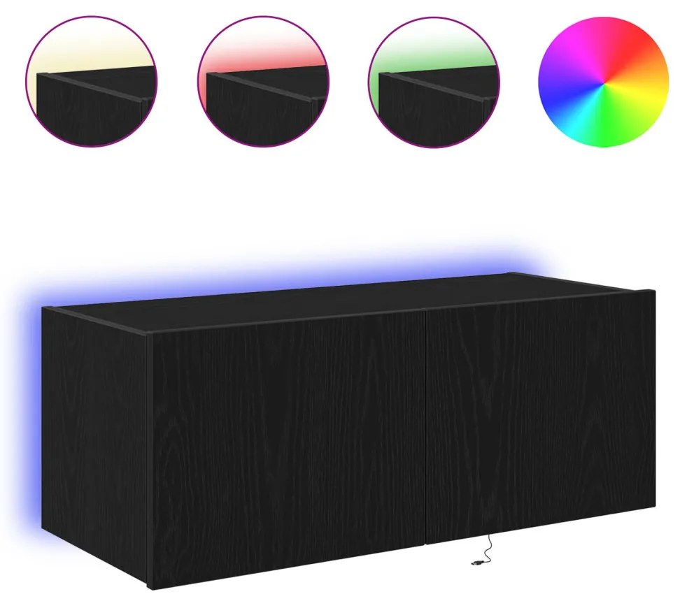 LED világítással ellátott TV faliszekrény Fekete tölgy 80x35x31 cm