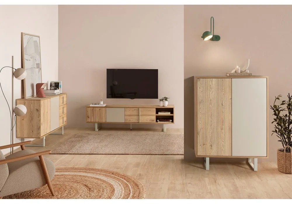 Szürke-natúr színű szekrény tölgyfa dekorral 90x120 cm Millay – Marckeric