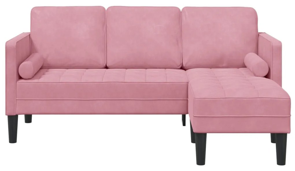 Kerti kanapé padokkal és párnákkal L-alakú rózsaszín bársonyos, 3 személyes kanapé chaise longue világos rózsaszín 160 cm bársonyból, Zsöllye rózsaszín 113x57x39 cm bársonyos