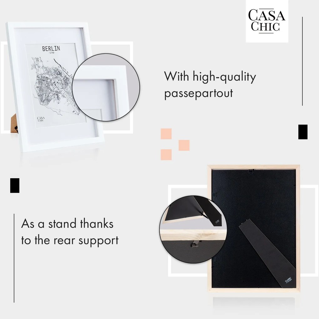 Casa Chic Everton, képkeret, téglalap alakú, DIN A3-es fényképek 41 x 28,7 cm, paszpartu, valódi fa