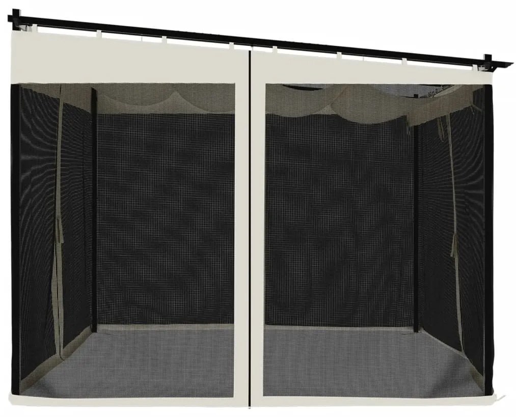 krémszínű acél pavilon hálós oldalakkal 3 x 3 m
