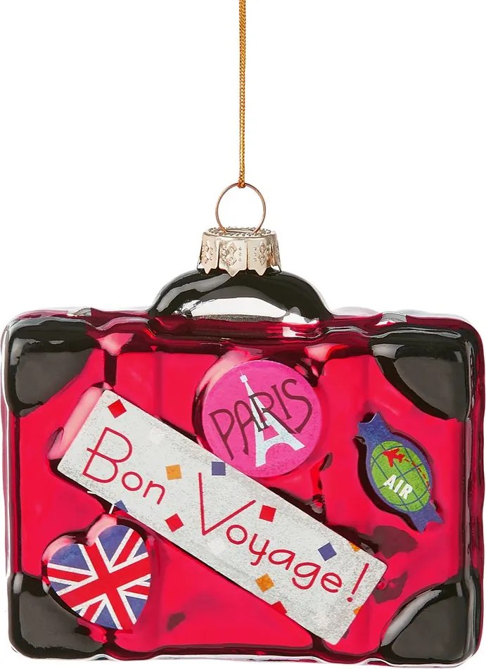 HANG ON üveg karácsonyfadísz Bon Voyage bőrönd