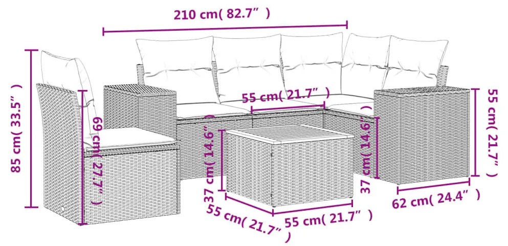 6 részes bézs polyrattan kerti ülőgarnitúra párnával