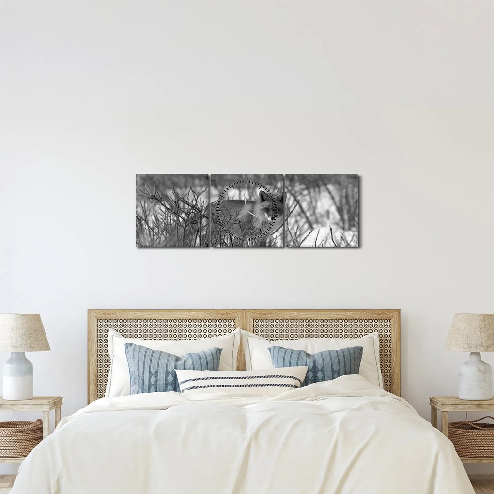 Kép - Róka télen (órával) (90x30 cm)