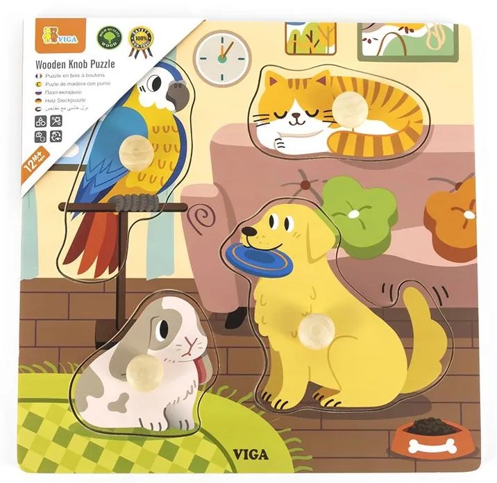 Gyermek fa puzzle Viga Háziállatok 4 db